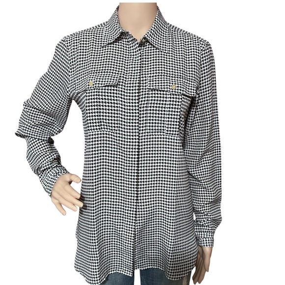 Lauren Ralph Lauren Women's Plus Houndstooth Crepe Shirt Small - Picture 1 of 5